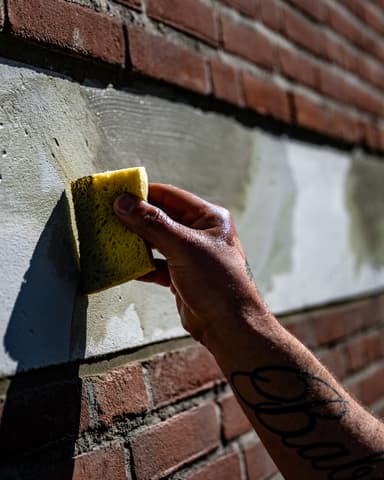 Zwart-wit beeld medewerker werkt betonreparatie af op gevel Meulemansflat in Tilburg