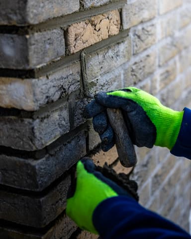 Vakman voegt metselwerk handmatig op hoogte in Capelle aan den IJssel door Hydro Groep